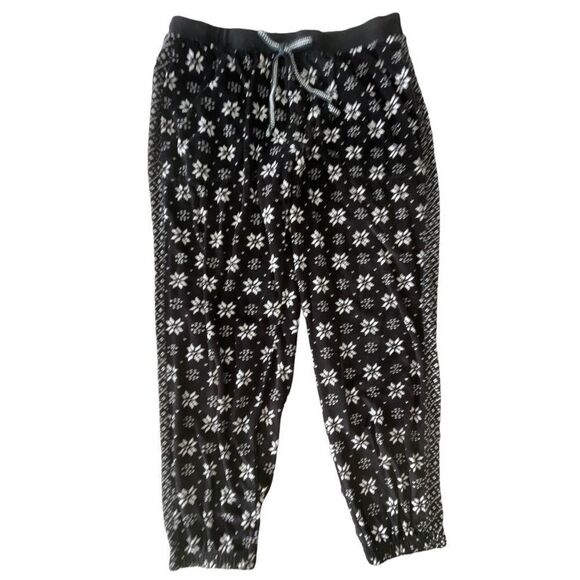 SIMPLY Vera Black Velour Snowflake w/Contrast Fabric Strip Down Leg Jogger Pant - Picture 1 of 5